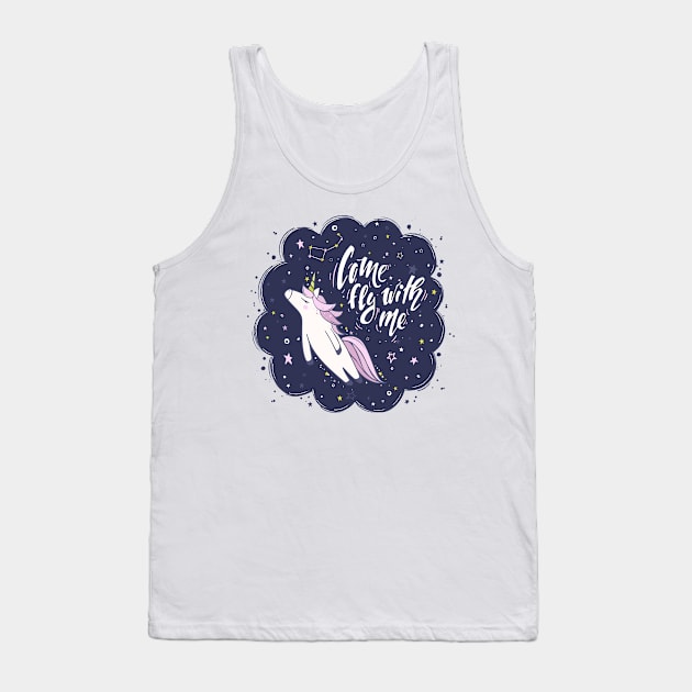 Unicorn Come Fly With Me Tank Top by Mako Design 